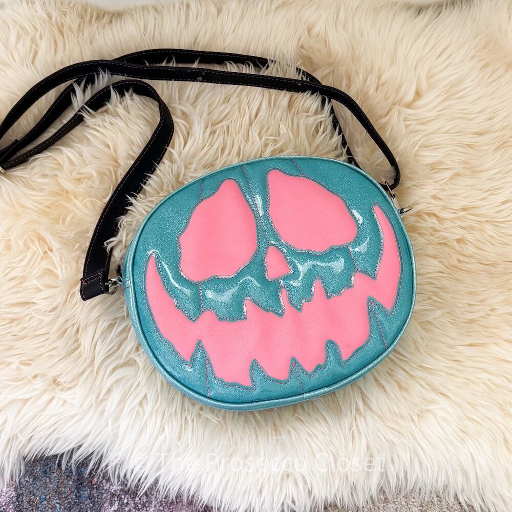LIKE NEW Love Pain and Stitches Blue and Pink Pumpkin Kult Bag